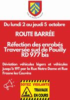 Déviation / route barrée ui 2 au 5 octobre